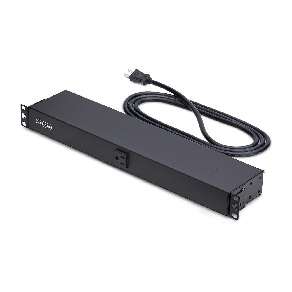 - 1U rack-mounted PDU unit with 13x NEMA 5-15R electrical outlets; 1x front and 12x rear ports
