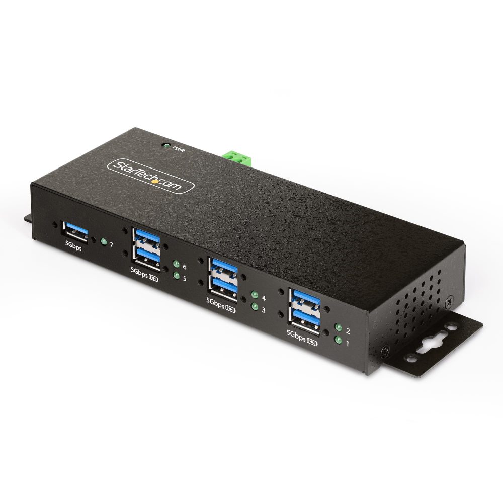 7Port USB 3.2 Gen 1 (5Gbps) Managed Industrial USB Hub w/6x USBA ports supporting BC 1.2 (2.4A)