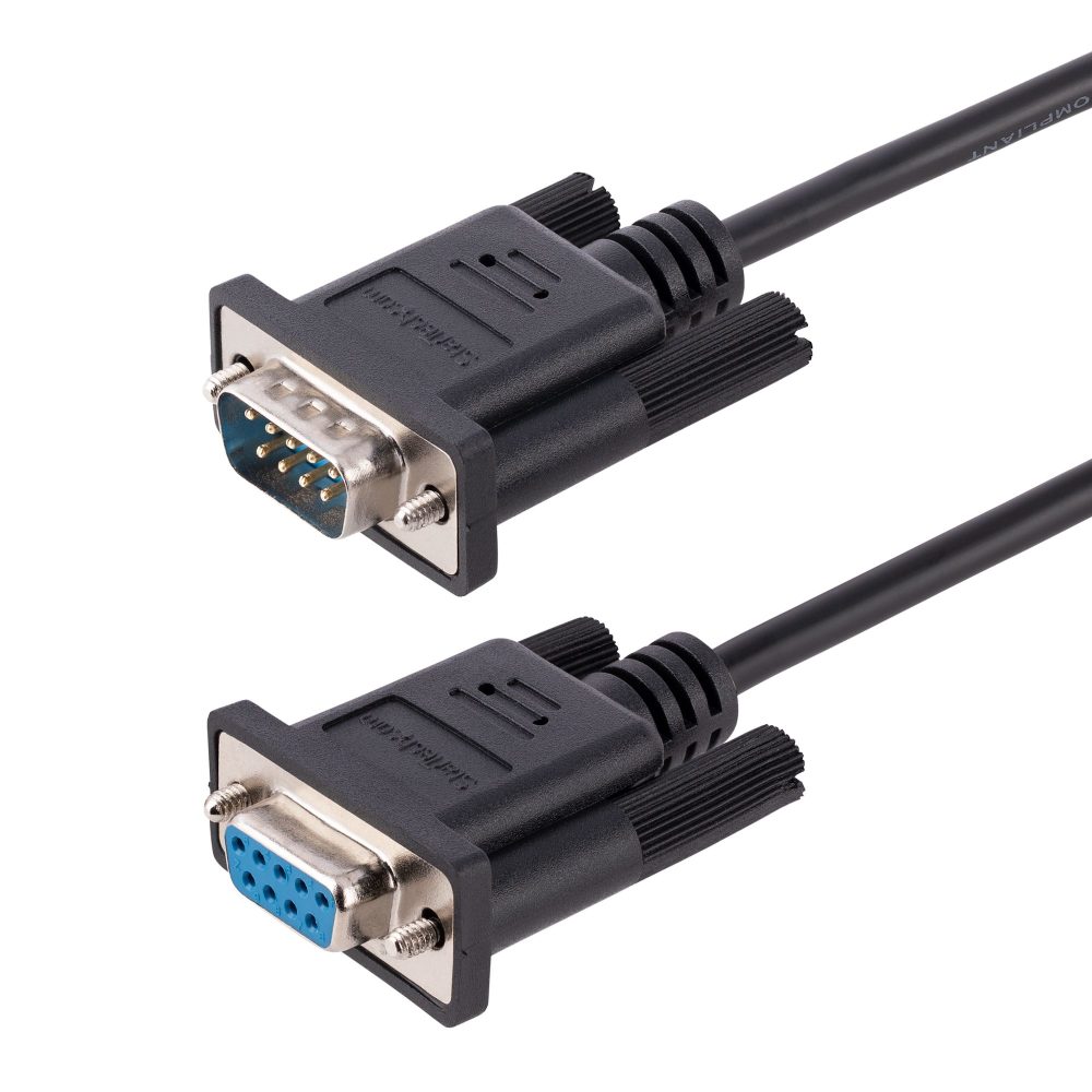 RS232 serial null modem DB9 male to female cable enables a connection between serial devices at a