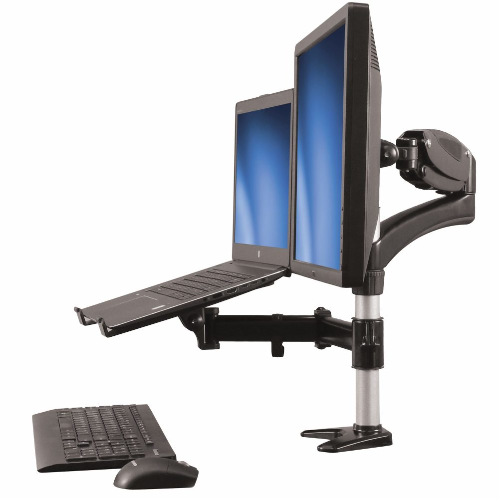 Single-Monitor Arm - Laptop Stand - One-Touch Height Adjustment Raise your laptop and monitor off