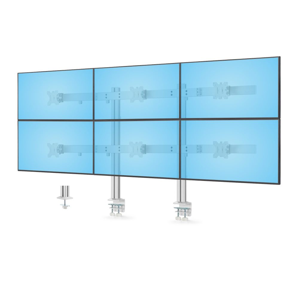 - Six-monitor mount with crossbar design; Adjustable VESA 75/100 for up to 32-inch and 17.6lb per