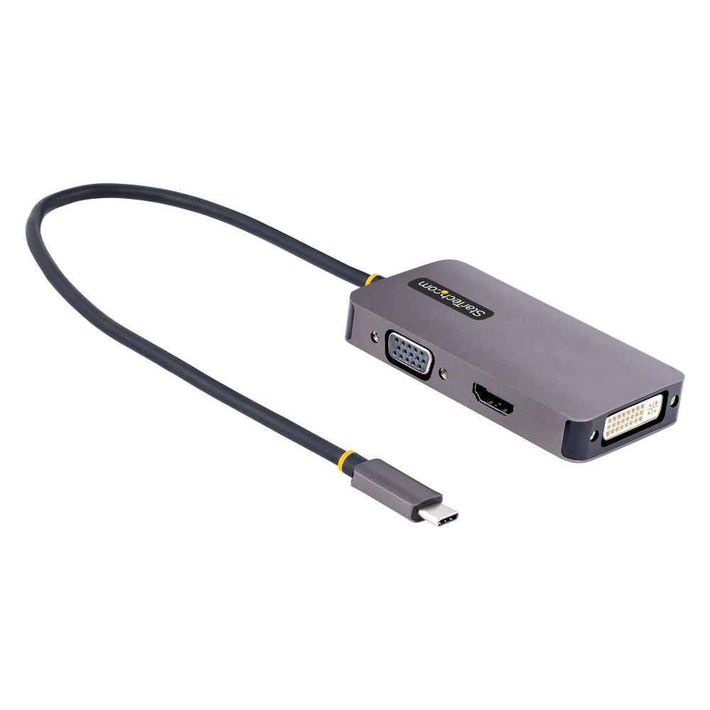 USB C to HDMI DVI VGA Adapter supports HDMI 2.0b (4K60Hz/HDR), VGA/DVI-I (1080p), HDCP 2.2/1.4